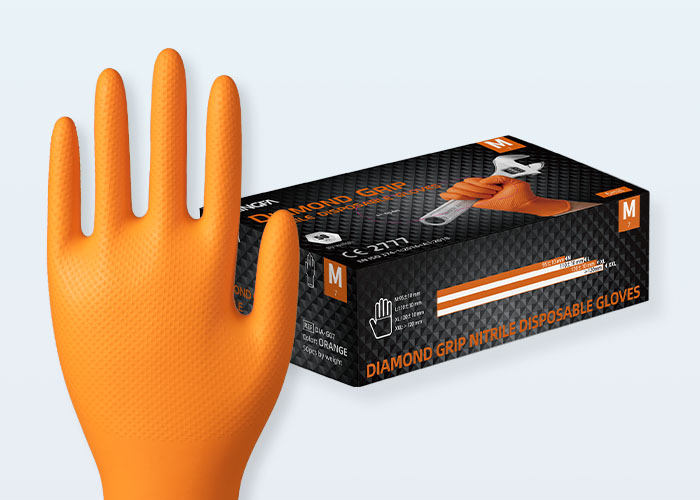 Orange Diamond Textured Nitrile Gloves DIA-G07